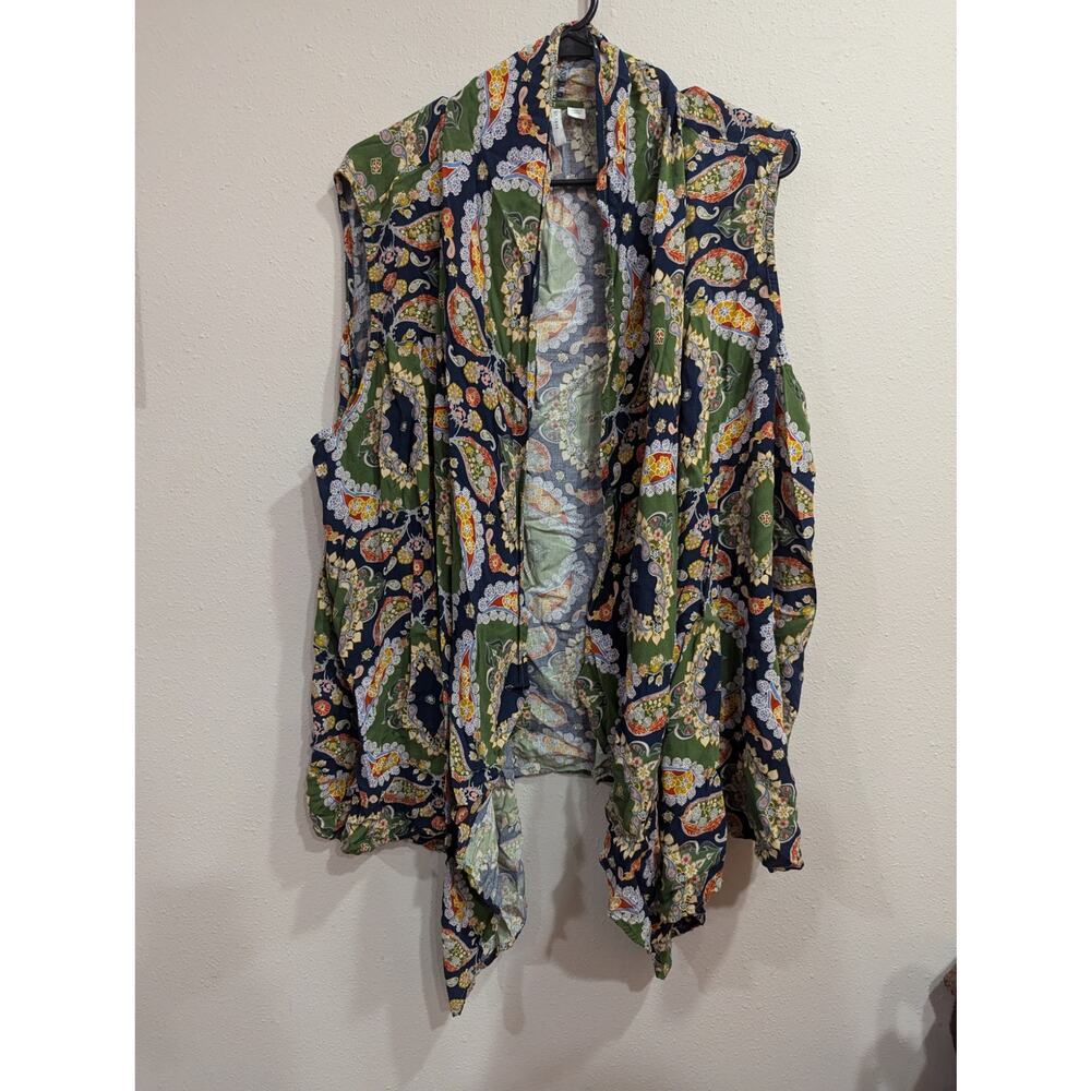 Long boho open vest w/multicolor Paisley & floral print by est 1946 size 26/28W